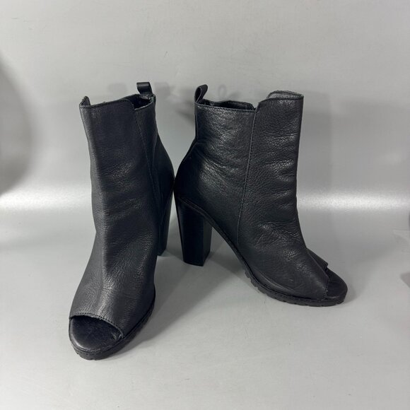 Kelsi Dagger Black Leather Peep Toe Booties, Size 9.5 - Picture 1 of 12